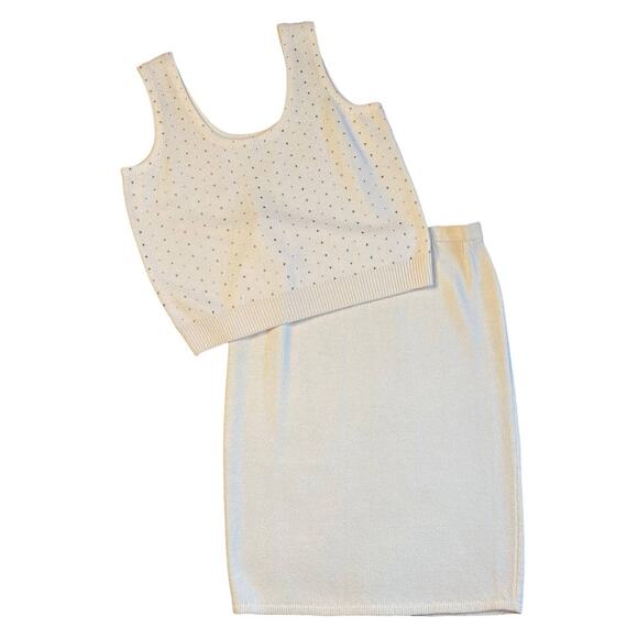 Vintage St. John Cream Wool Sweater Vest Gold Studded Size Large - Picture 6 of 8